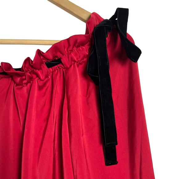 Ramy Brook Red Off the Shoulder Bow Shoulder Long Sleeve Satin Top Size S - Picture 2 of 8